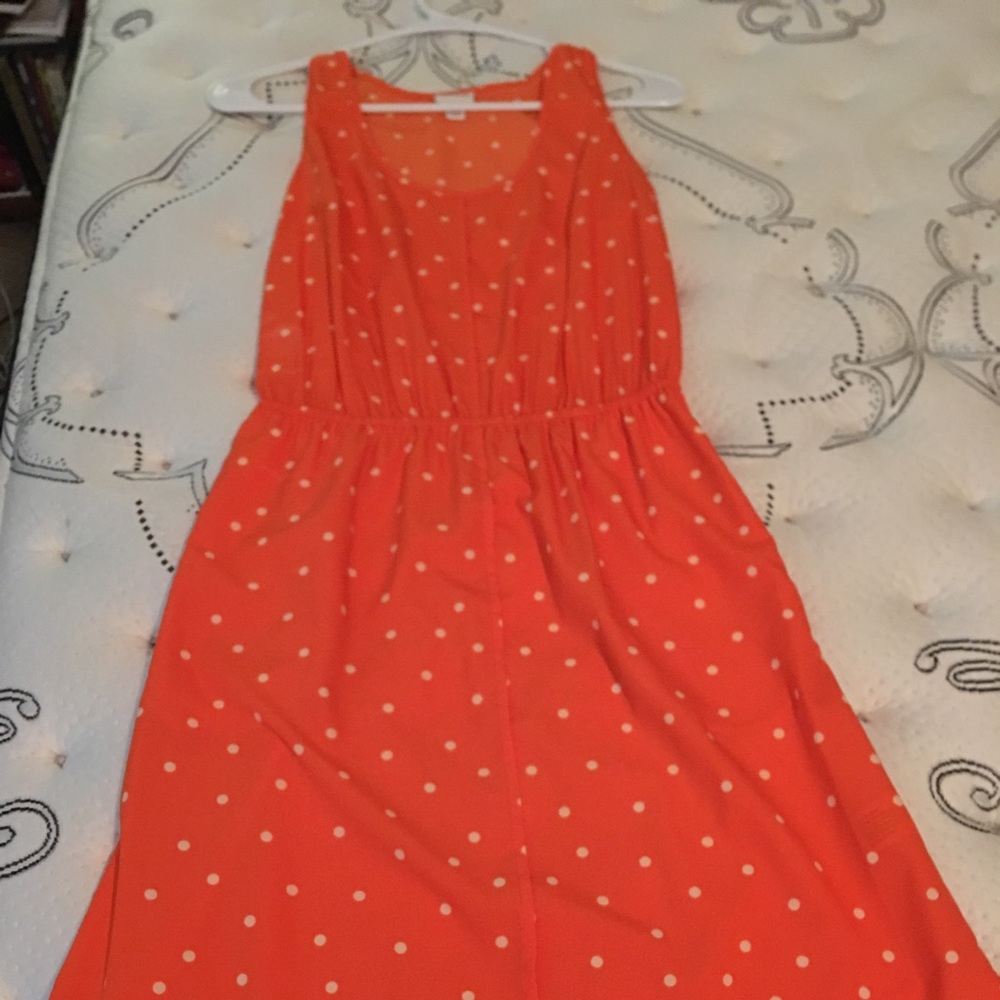 Orange dress with white polka dots, NWOT, size xs
